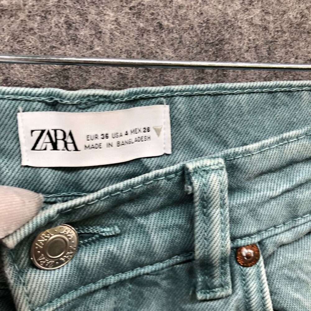 Zara High Waisted Straight‎ Leg Jean Womens 4 Sage Green Button Fly Cotton - Picture 6 of 11